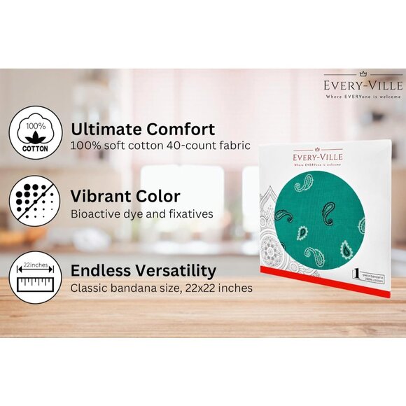 Women's Teal Cotton Bandana Large Cowgirl Imported Handkerchief Headband Scarf - Picture 2 of 7